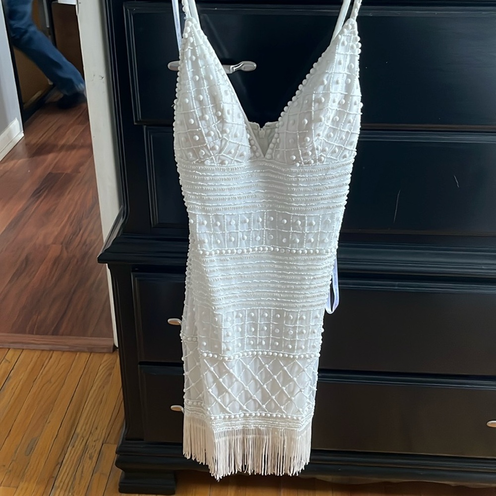 Beautiful David’s Bridal short white beaded dress